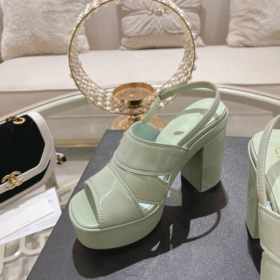 CHANEL sandals light turquoise patent crumpled lambskin