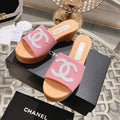 CHANEL WEDGE PLATFORM IN LIGHT PINK LAMBSKIN WITH WHITE LOGO