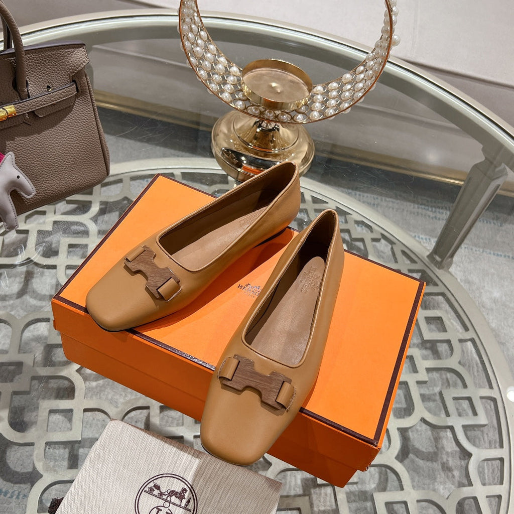 HERMES H - BUCKLE BALLET LIGHT BROWN CALFSKIN