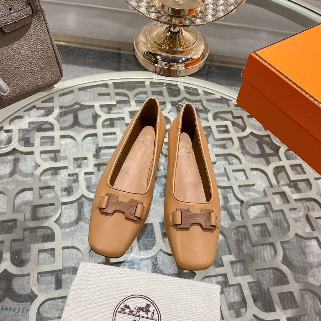 HERMES H - BUCKLE BALLET LIGHT BROWN CALFSKIN