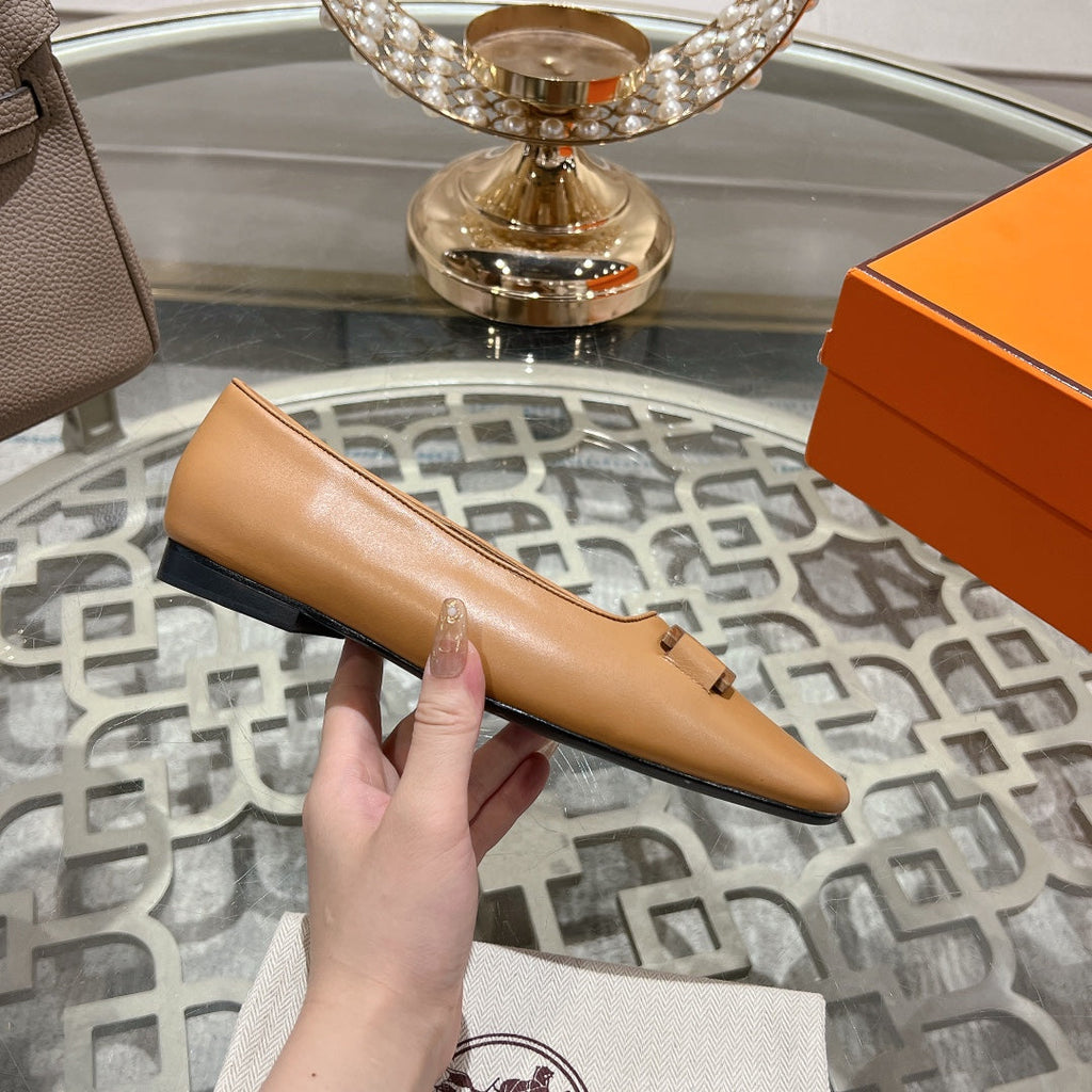 HERMES H - BUCKLE BALLET LIGHT BROWN CALFSKIN