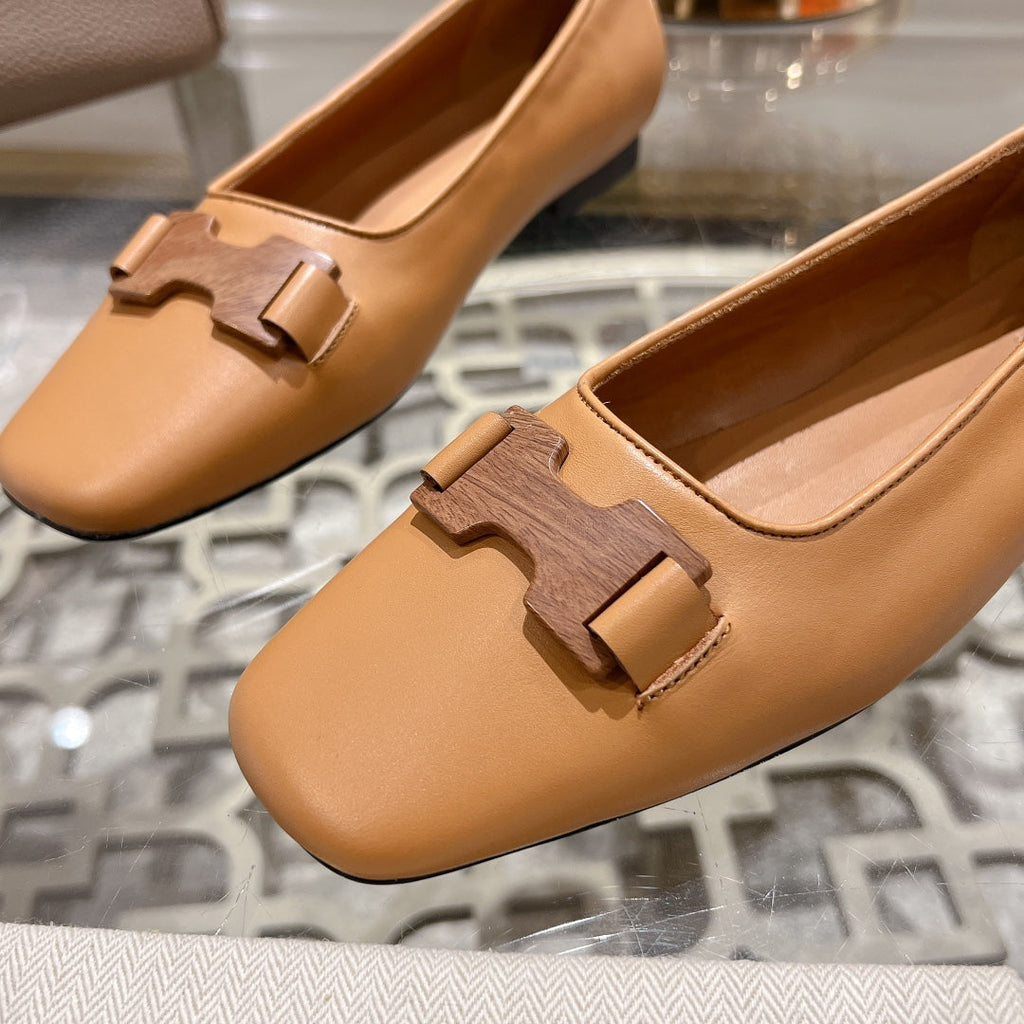 HERMES H - BUCKLE BALLET LIGHT BROWN CALFSKIN