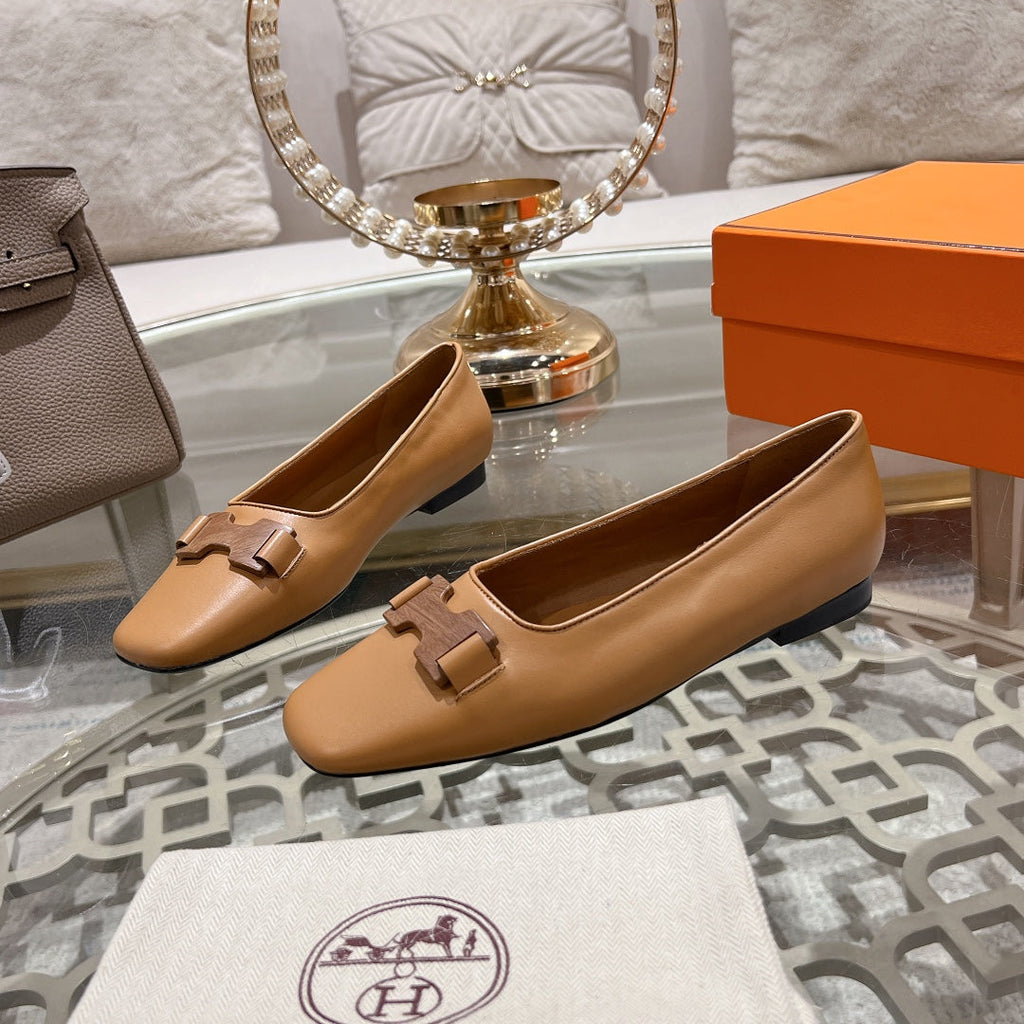 HERMES H - BUCKLE BALLET LIGHT BROWN CALFSKIN