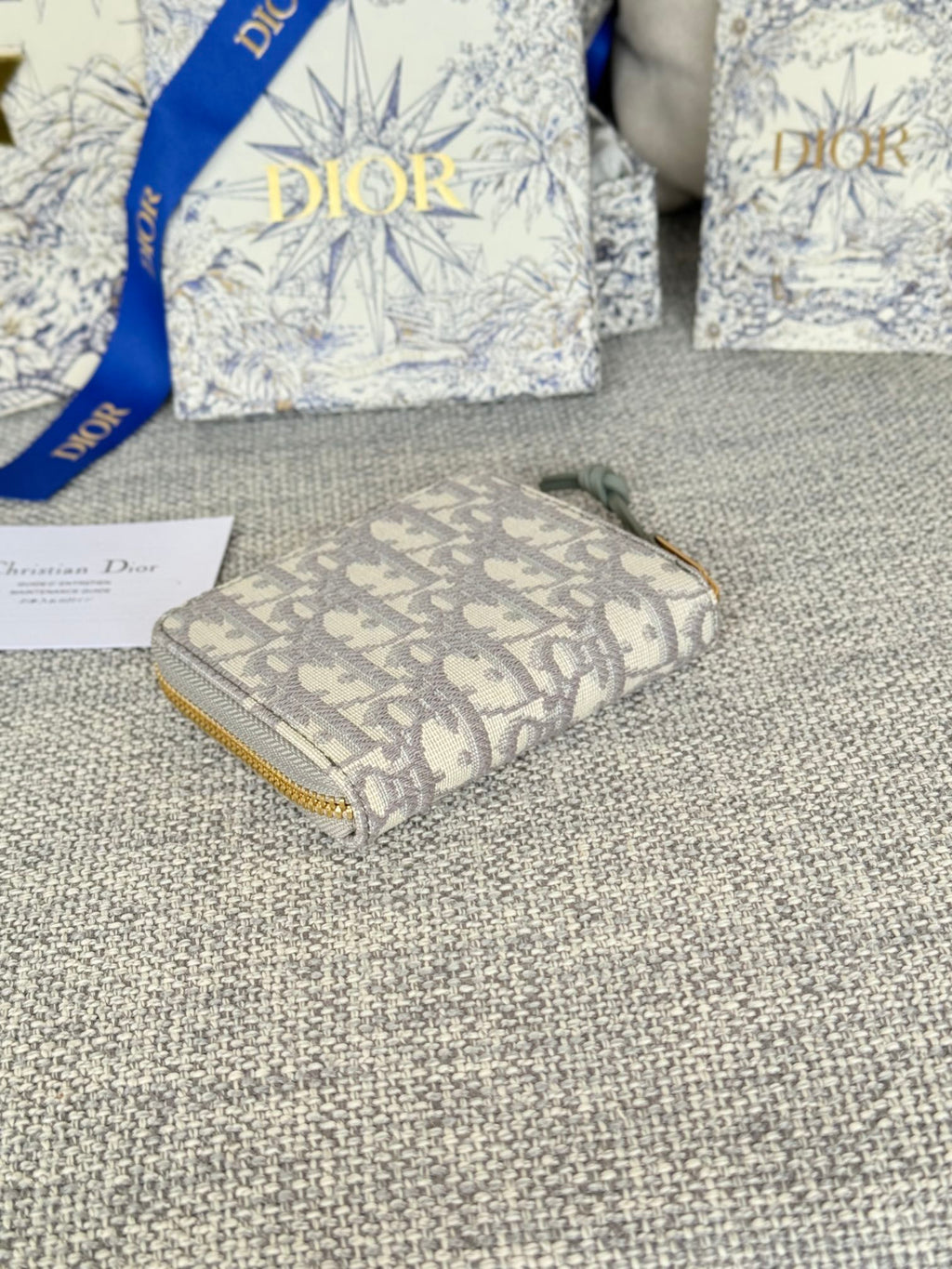 DIOR MONTAIGNE VOYAGEUR COIN PURSE 12 IN GREY MONOGRAM OBLIQUE JACQUARD