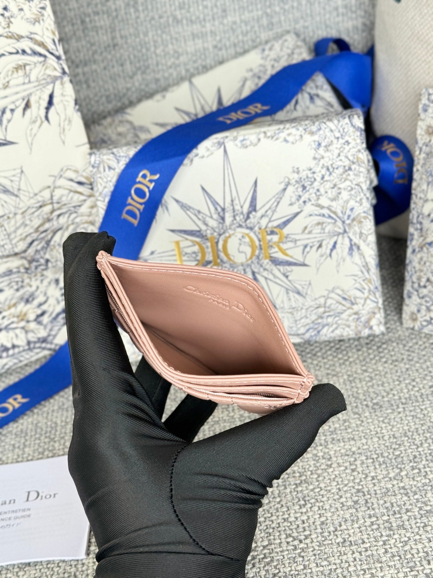 DIOR CARO FREESIA CARD HOLDER 10 IN BABY PINK CANNAGE CALFSKIN