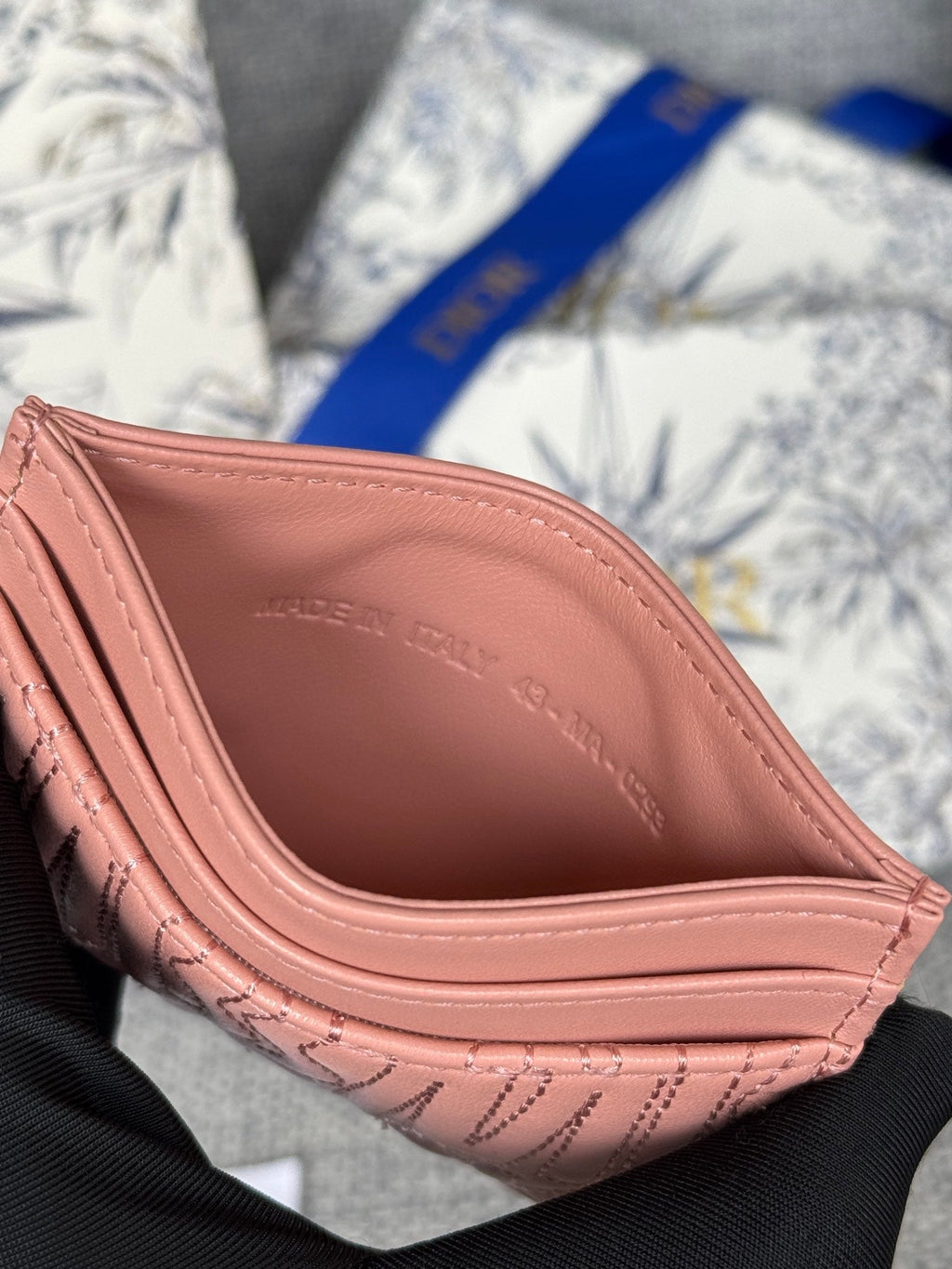 DIOR FREESIA CARD HOLDER 10 IN BABY PINK QUILTED ALLOVER CALFSKIN