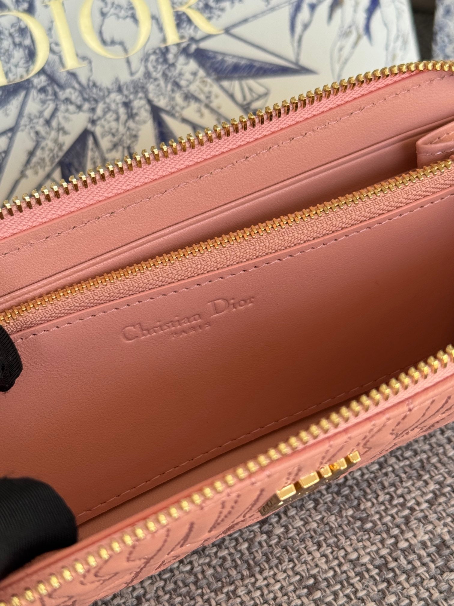 DIOR VERTICAL LONG ZIP WALLET 20 IN BABY PINK QUILTED ALLOVER CALFSKIN