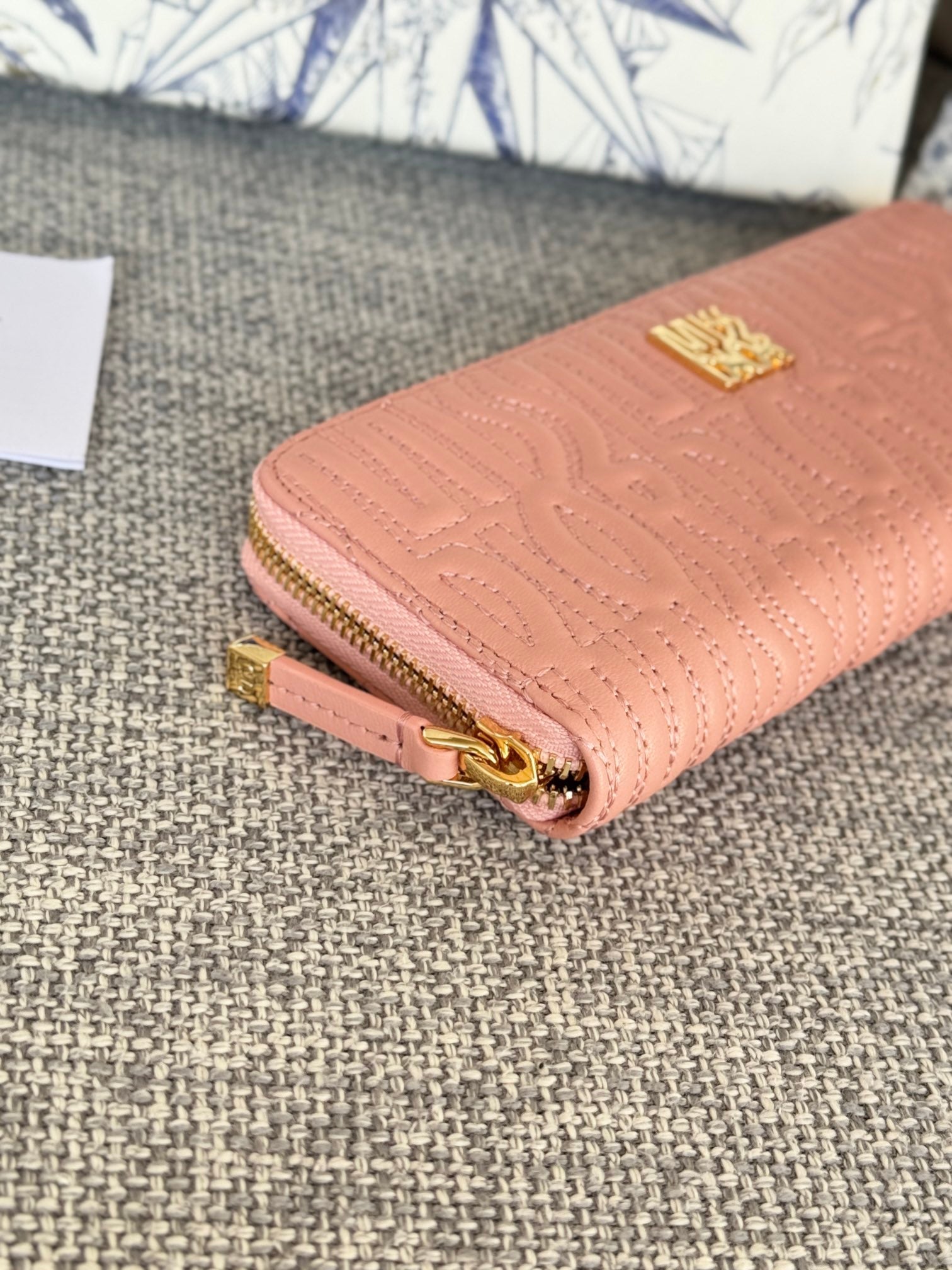 DIOR VERTICAL LONG ZIP WALLET 20 IN BABY PINK QUILTED ALLOVER CALFSKIN