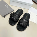 DIOR PLATFORM SLIDES 25S 50MM IN BLACK CALFSKIN AND ELECTRIC FABRIC