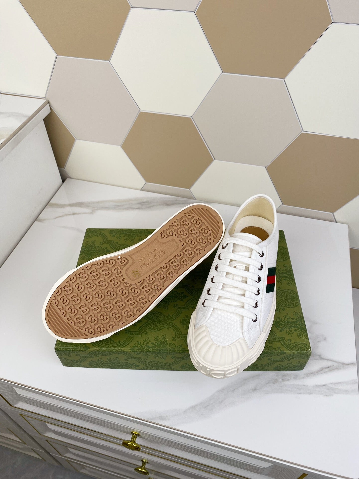 GUCCI JULIO SNEAKER WITH WEB WHITE CANVAS