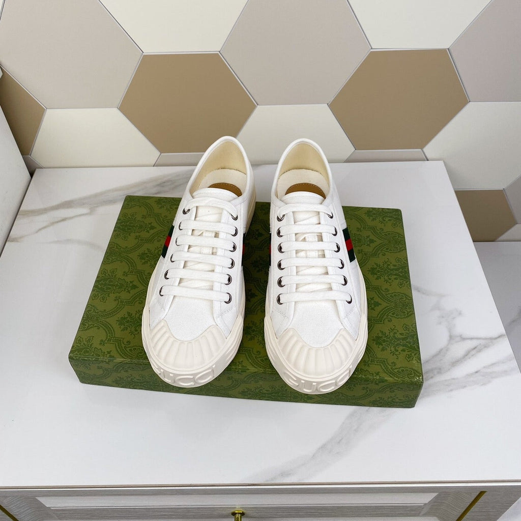GUCCI JULIO SNEAKER WITH WEB WHITE CANVAS
