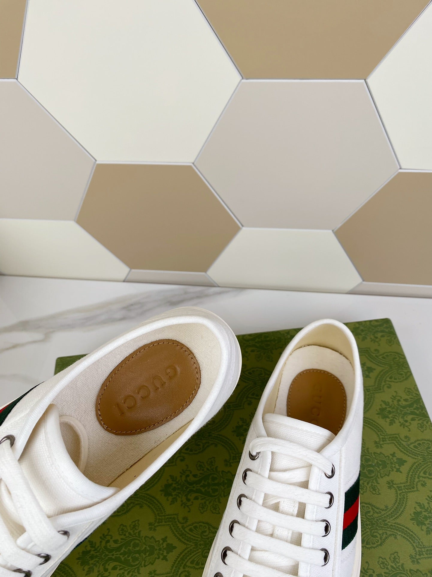 GUCCI JULIO SNEAKER WITH WEB WHITE CANVAS