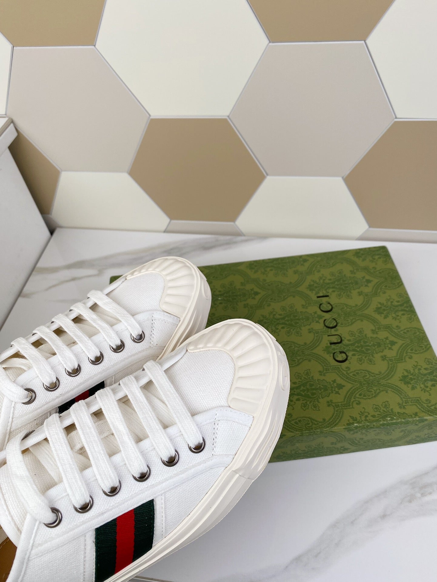 GUCCI JULIO SNEAKER WITH WEB WHITE CANVAS