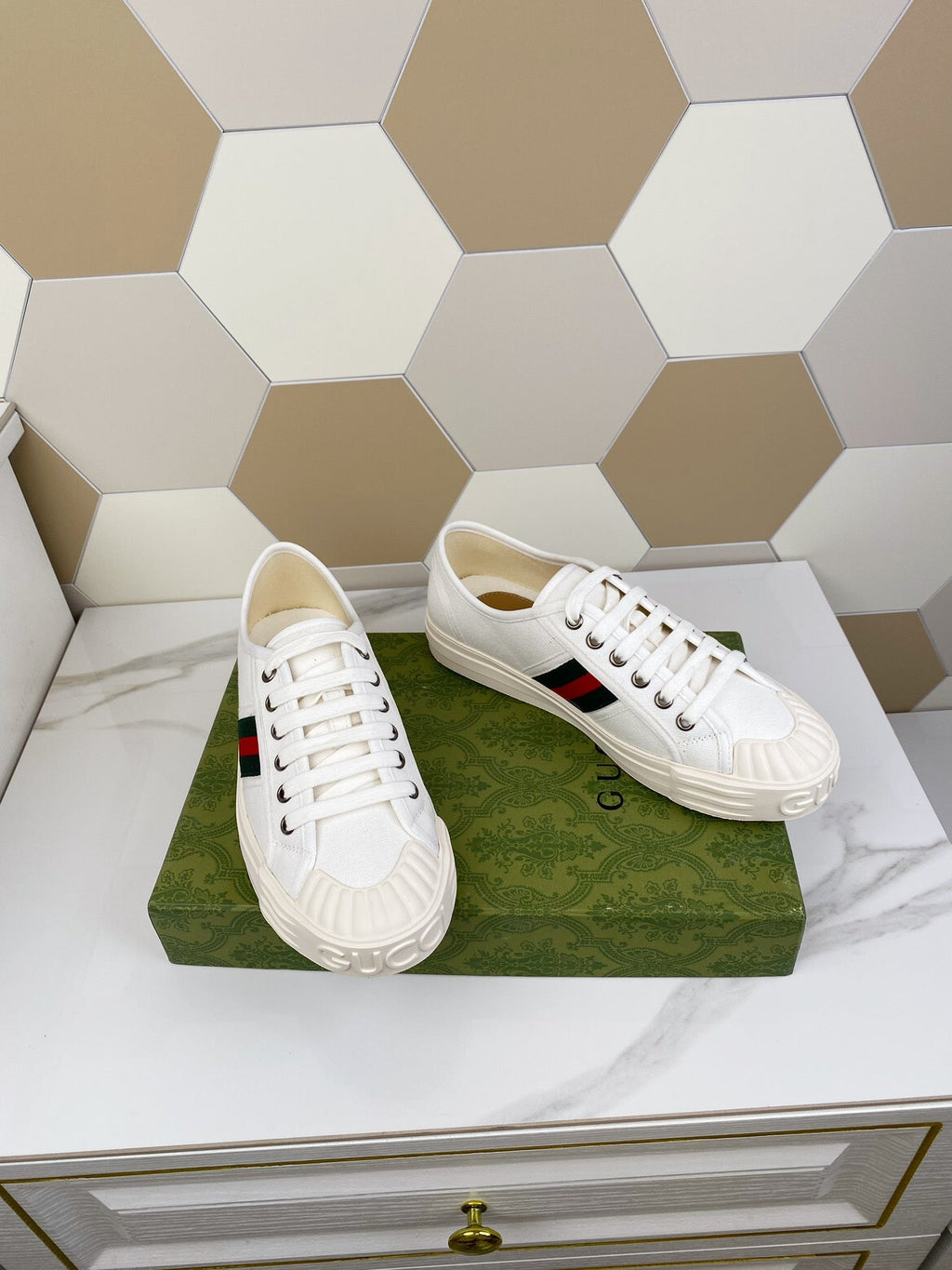 GUCCI JULIO SNEAKER WITH WEB WHITE CANVAS