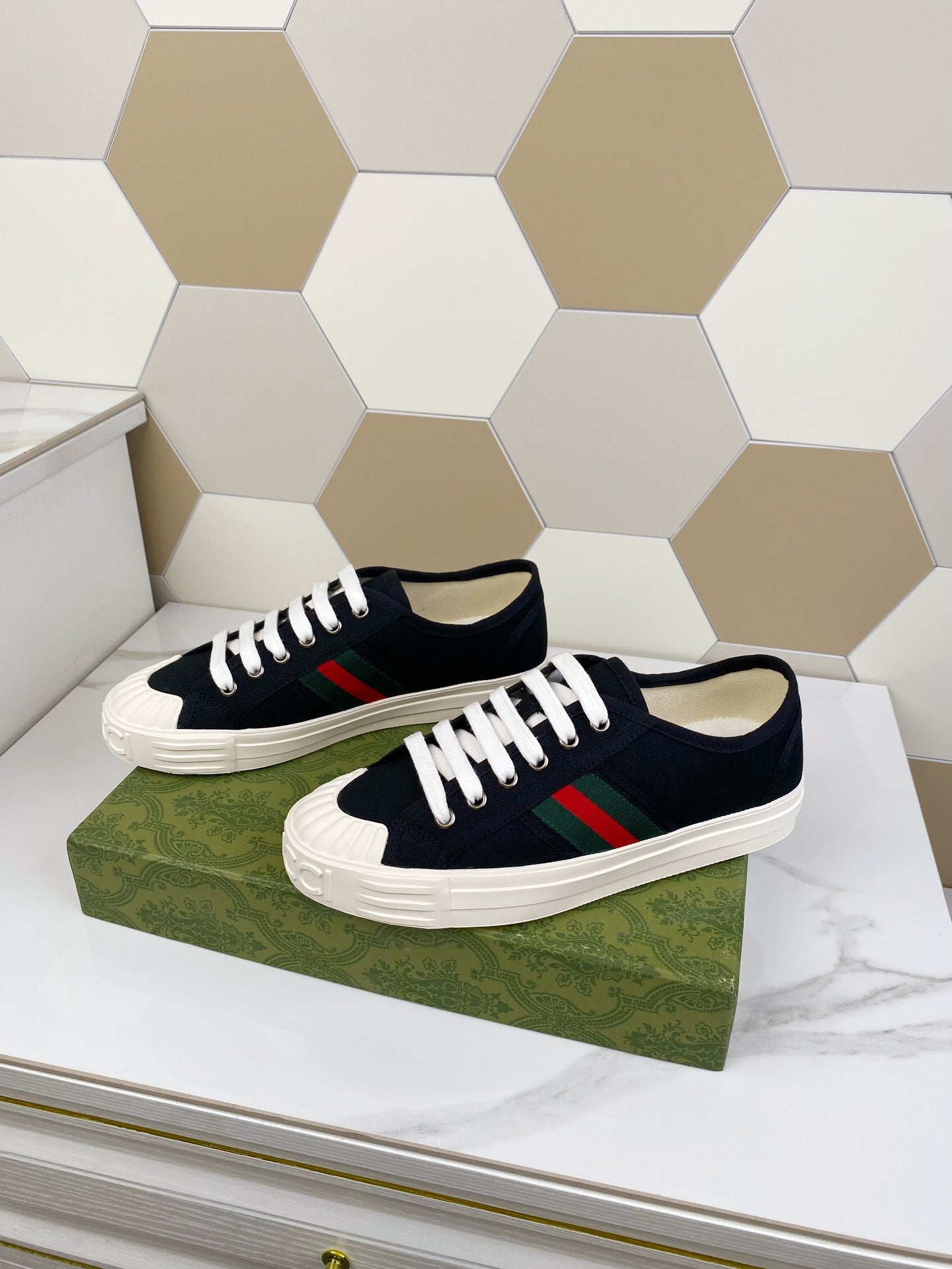 GUCCI JULIO SNEAKER WITH WEB BLACK CANVAS