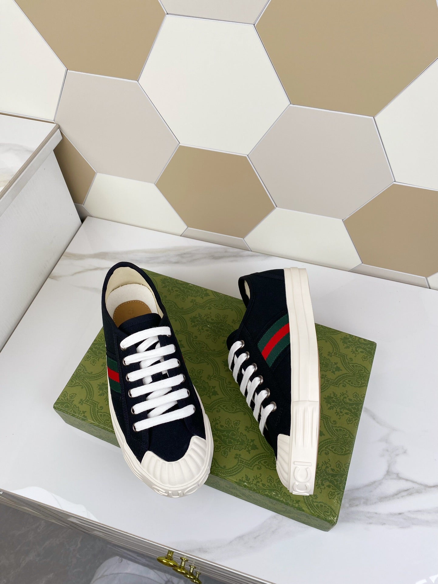GUCCI JULIO SNEAKER WITH WEB BLACK CANVAS