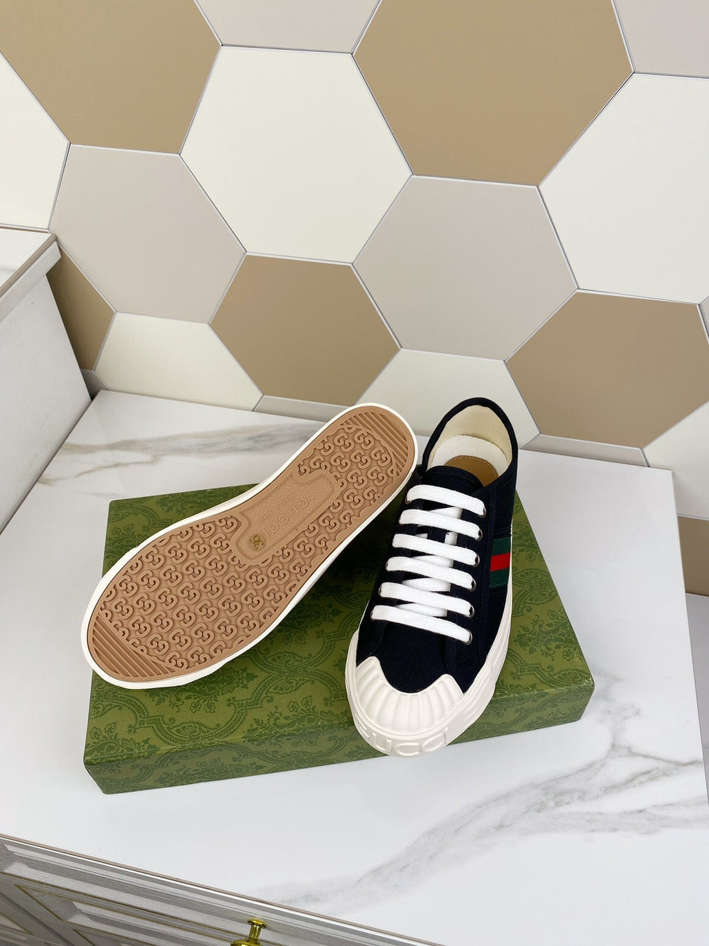 GUCCI JULIO SNEAKER WITH WEB BLACK CANVAS