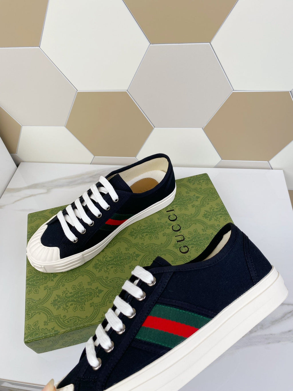 GUCCI JULIO SNEAKER WITH WEB BLACK CANVAS