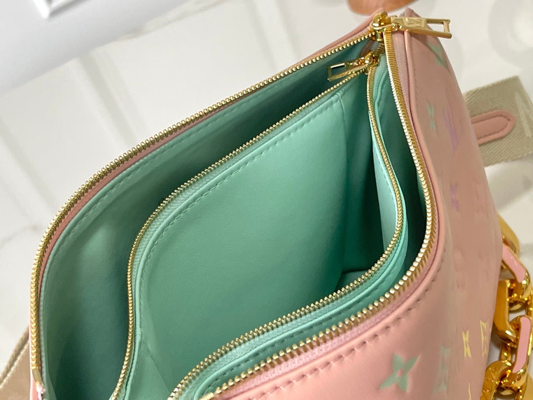 LOUIS VUITTON COUSSIN PM 26 IN JASMINE PINK MONOGRAM EMBOSSED LAMBSKIN