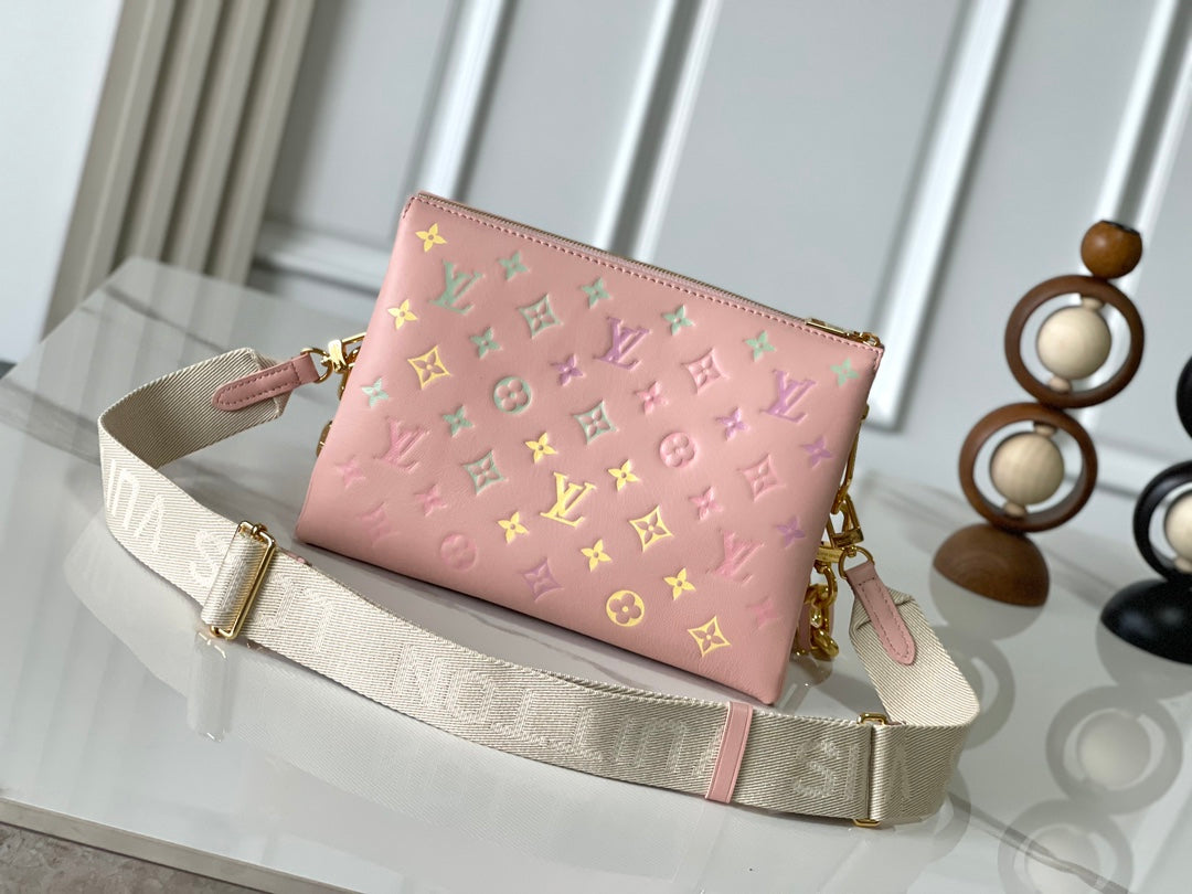 LOUIS VUITTON COUSSIN PM 26 IN JASMINE PINK MONOGRAM EMBOSSED LAMBSKIN