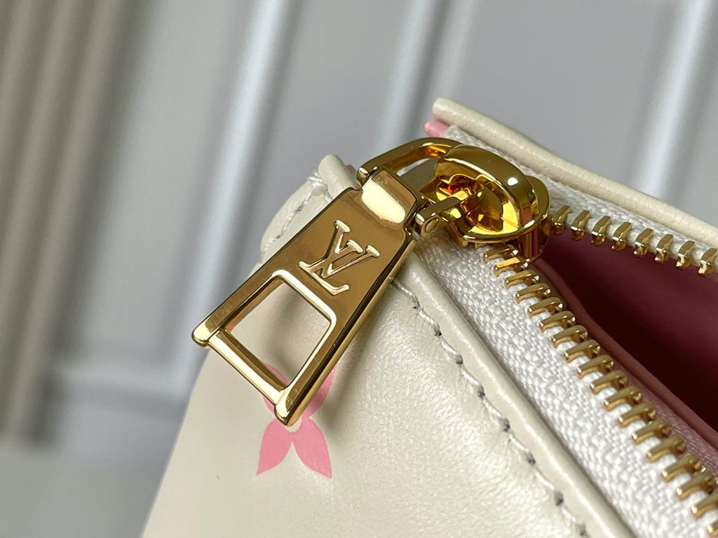 LOUIS VUITTON COUSSIN PM 26 IN CREAM RED MONOGRAM EMBOSSED LAMBSKIN GOLD HARDWARE
