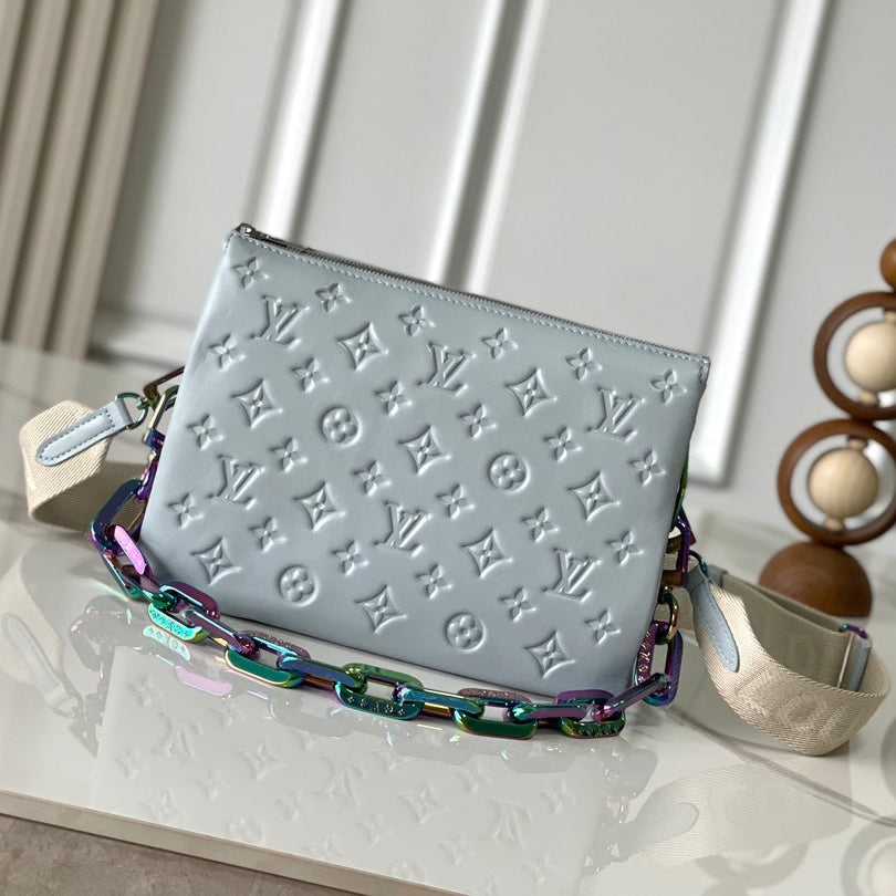 LOUIS VUITTON COUSSIN PM 26 IN GRAY MONOGRAM EMBOSSED LAMBSKIN