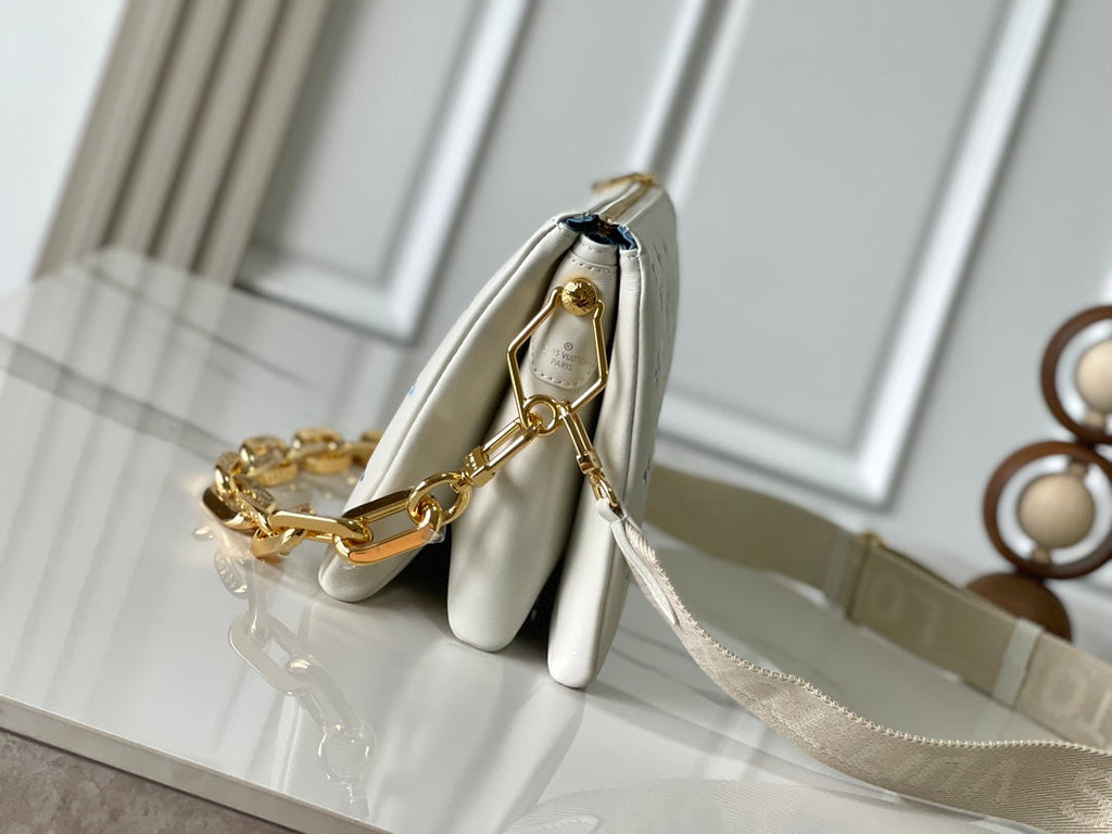 LOUIS VUITTON COUSSIN PM 26 IN WHITE BLUE MONOGRAM EMBOSSED LAMBSKIN GOLD HARDWARE
