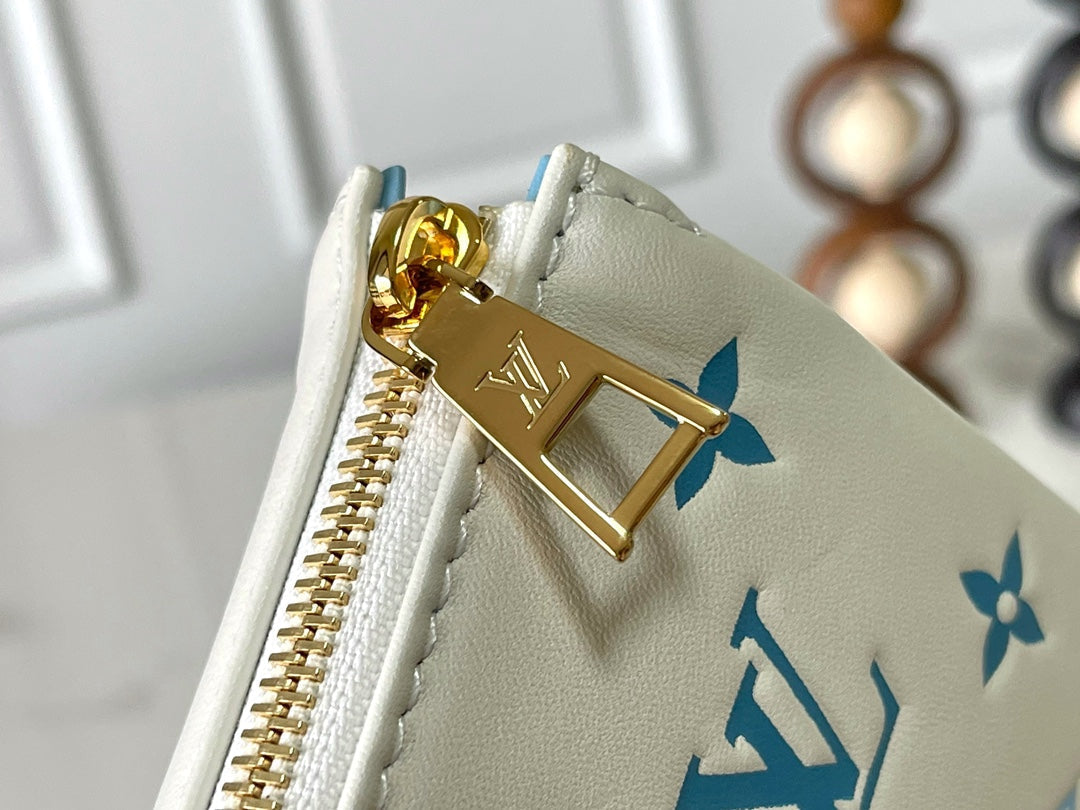 LOUIS VUITTON COUSSIN PM 26 IN WHITE BLUE MONOGRAM EMBOSSED LAMBSKIN GOLD HARDWARE