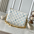 LOUIS VUITTON COUSSIN PM 26 IN WHITE BLUE MONOGRAM EMBOSSED LAMBSKIN GOLD HARDWARE