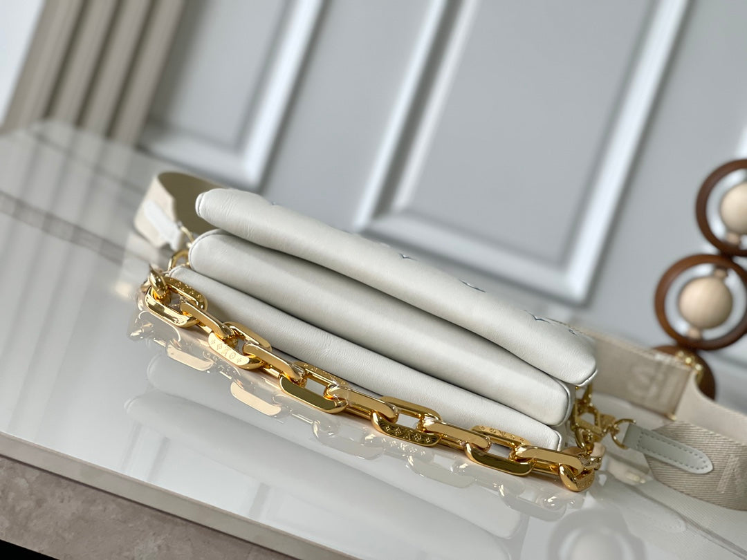 LOUIS VUITTON COUSSIN PM 26 IN WHITE BLUE MONOGRAM EMBOSSED LAMBSKIN GOLD HARDWARE