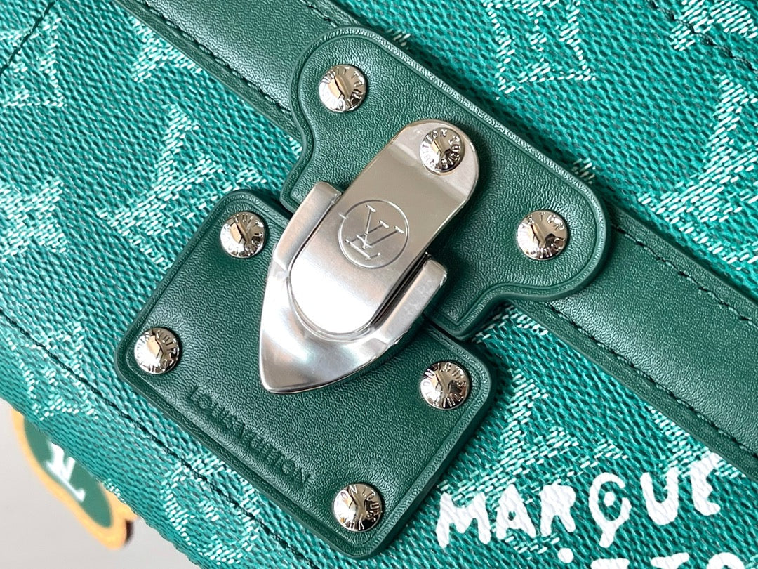LOUIS VUITTON SOUL TRUNK 19 IN GREEN MONOGRAM HERITAGE CANVAS SILVER HARDWARE