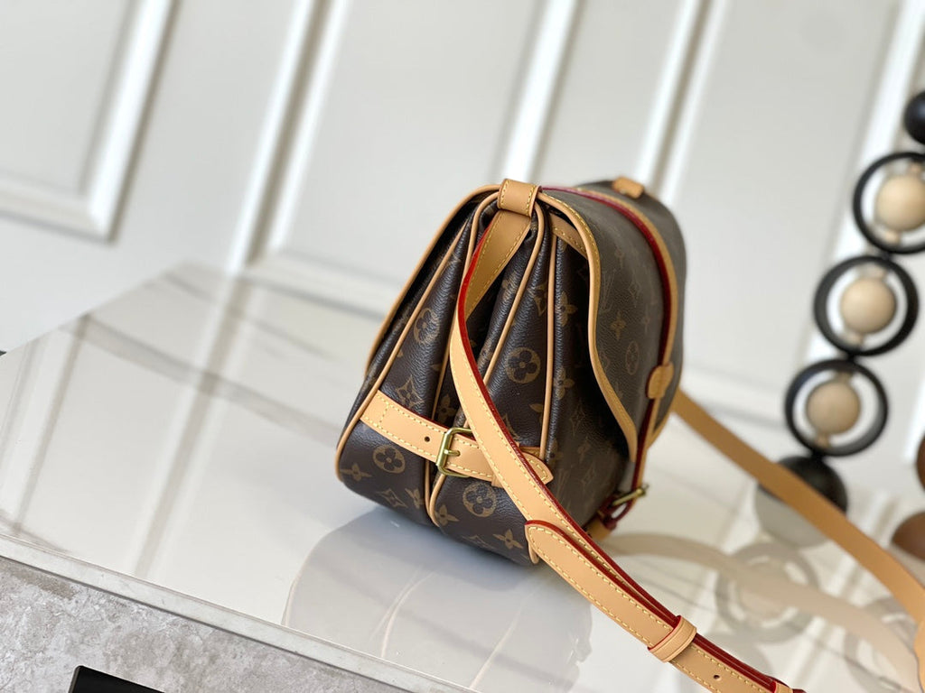 LOUIS VUITTON SAUMUR BB 28 IN BROWN MONOGRAM CANVAS AND LEATHER TRIM GOLD HARDWARE