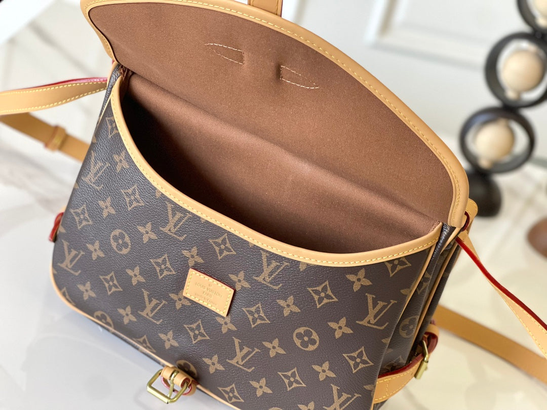 LOUIS VUITTON SAUMUR BB 28 IN BROWN MONOGRAM CANVAS AND LEATHER TRIM GOLD HARDWARE