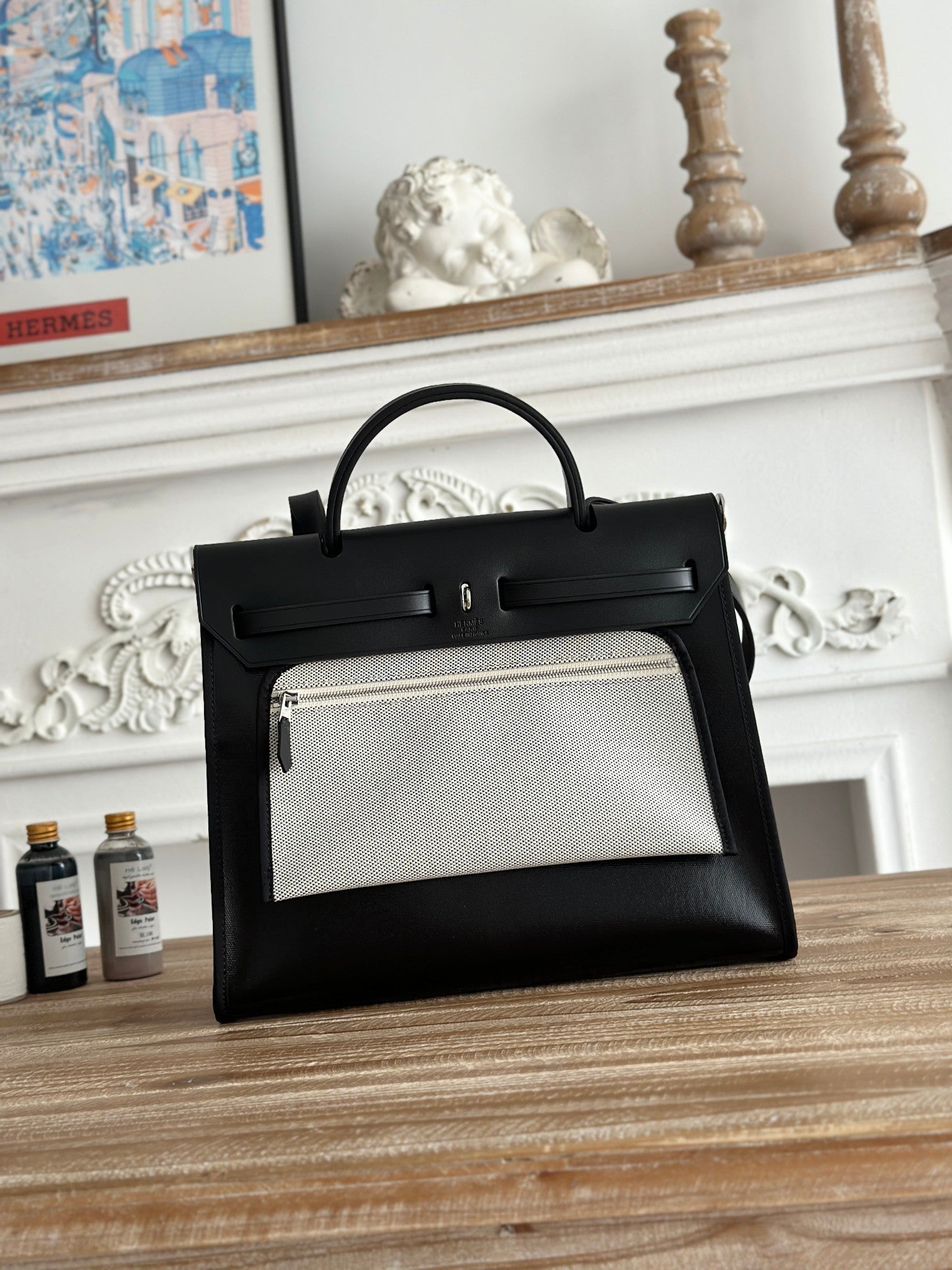 HERMES ZIP CABINE 31 BAG IN BLACK CALFSKIN