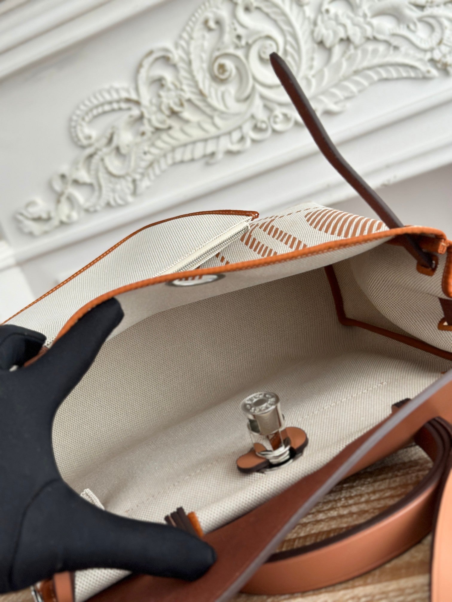 HERMES BOLSO HERBAG ZIP 31 RETOURNE BAG IN OFF-WHITE MIX BROWN H VIKING CANVAS AND COWHIDE