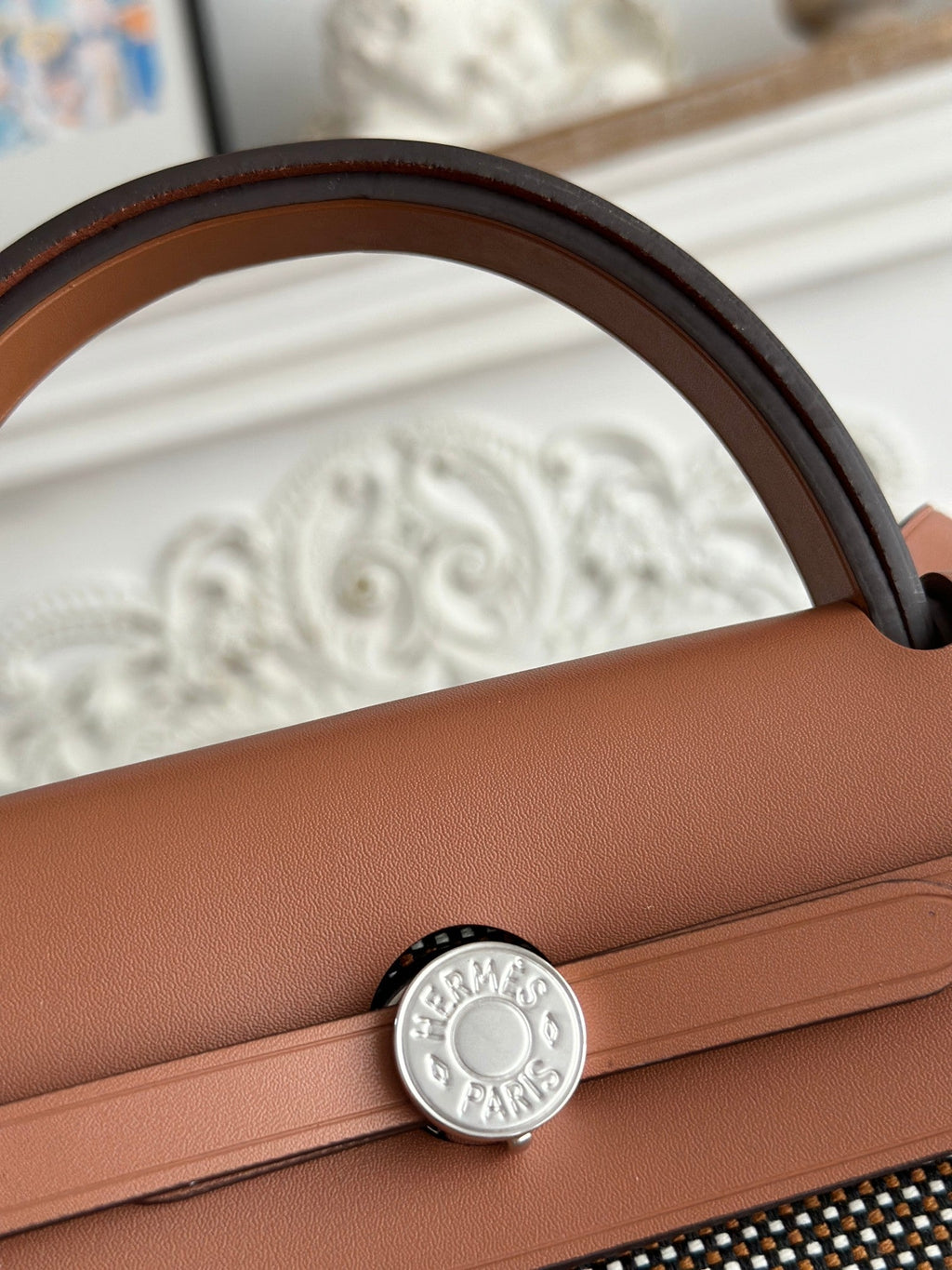 HERMES HERBAG MESSENGER 31 BAG IN DARK BROWN H VIKING CANVAS AND COWHIDE