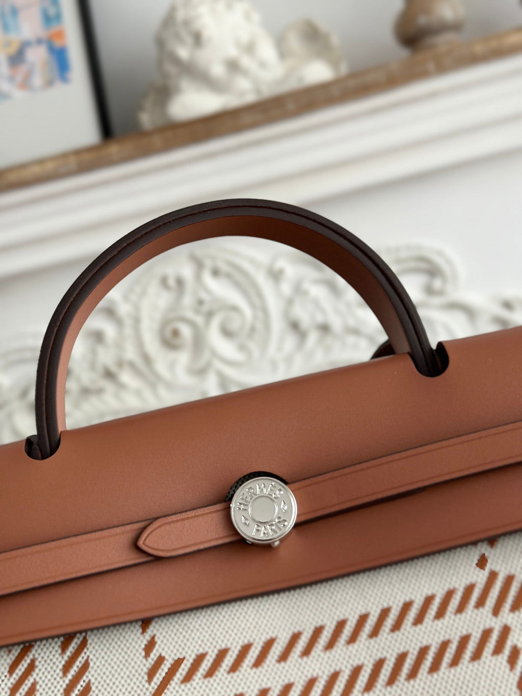 HERMES BOLSO HERBAG ZIP 31 RETOURNE BAG IN OFF-WHITE MIX BROWN H VIKING CANVAS AND COWHIDE