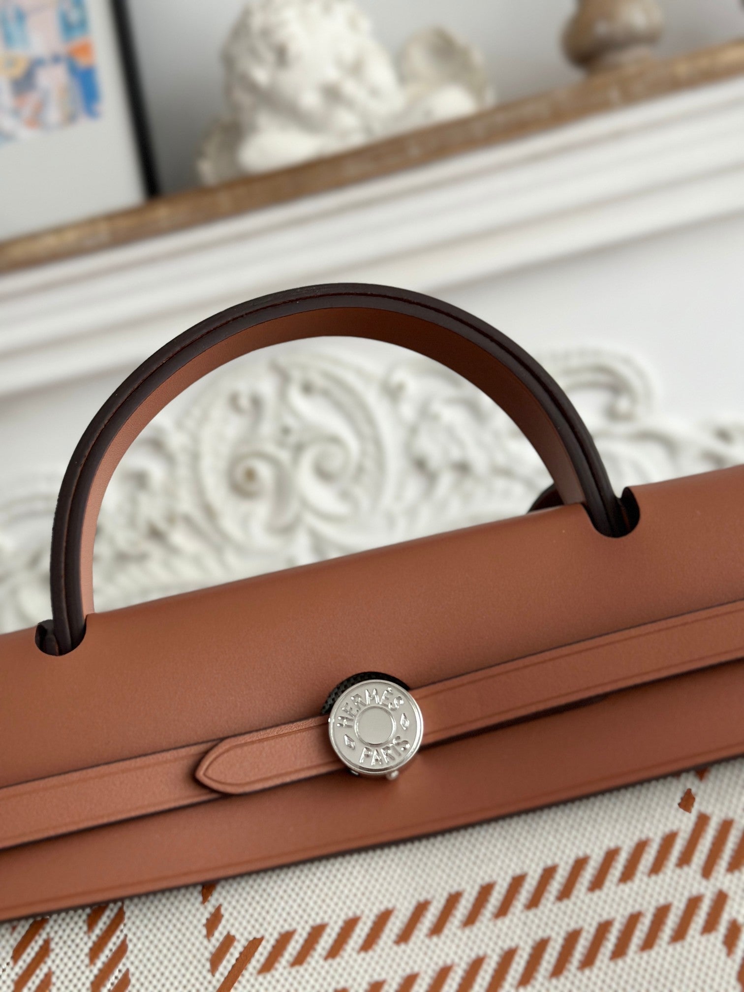 HERMES BOLSO HERBAG ZIP 31 RETOURNE BAG IN OFF-WHITE MIX BROWN H VIKING CANVAS AND COWHIDE