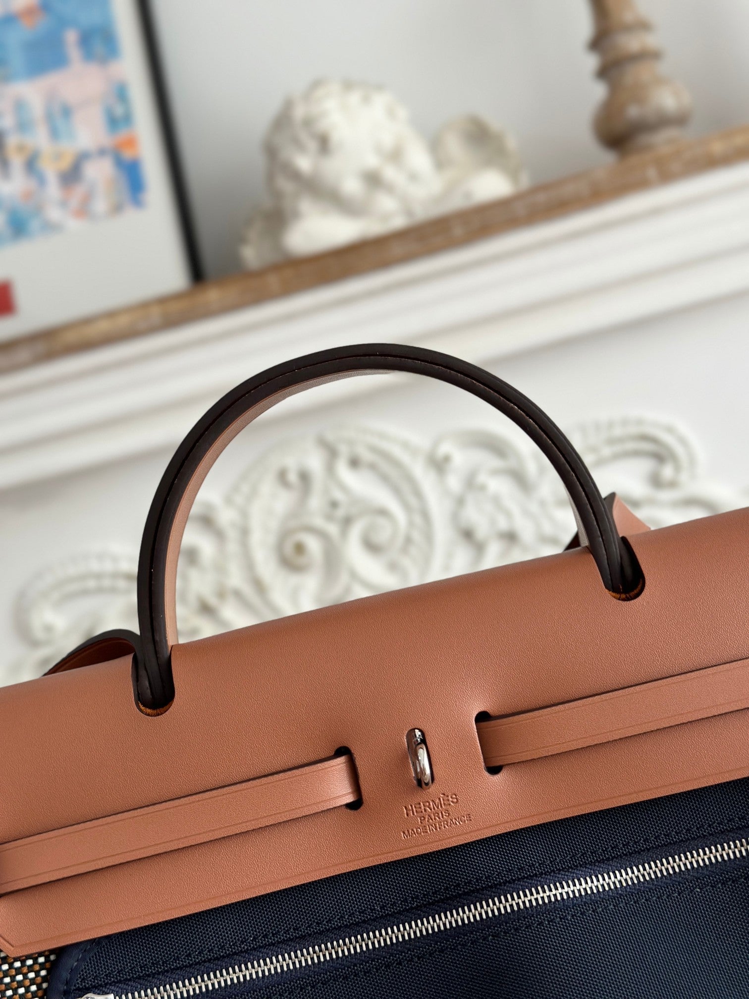 HERMES HERBAG MESSENGER 31 BAG IN DARK BROWN H VIKING CANVAS AND COWHIDE