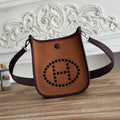 HERMES MINI NEO 17 EVELYNE BAG IN BRONZE BROWN CANVAS AND PLUM PURPLE CALFSKIN
