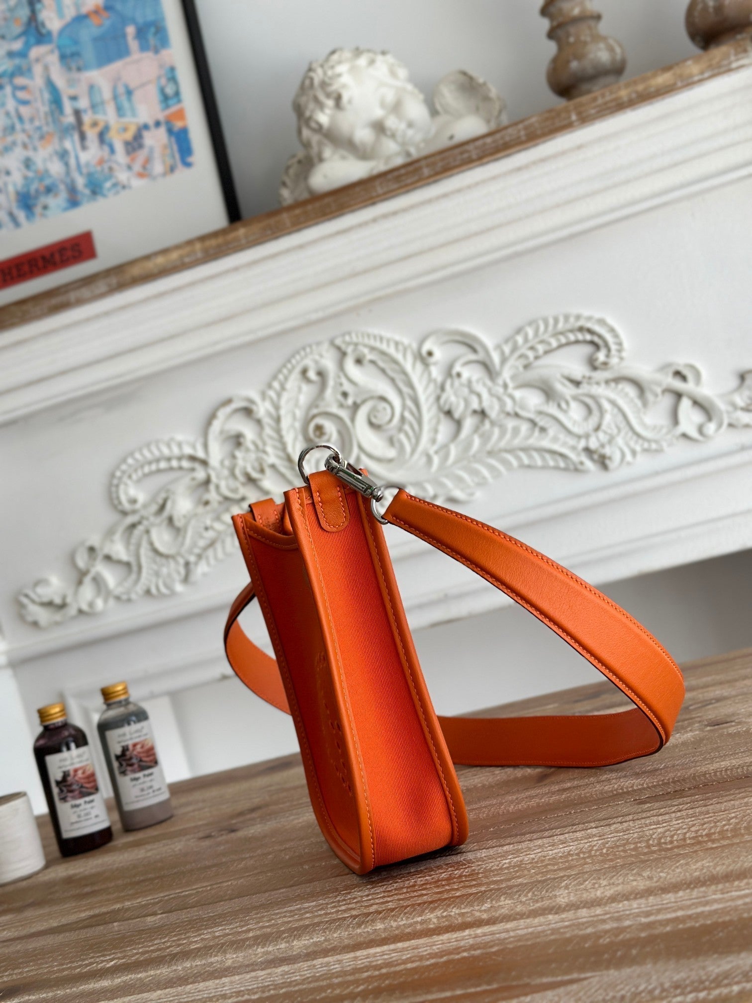HERMES MINI NEO 17 EVELYNE BAG IN FIRE ORANGE CANVAS AND CALFSKIN