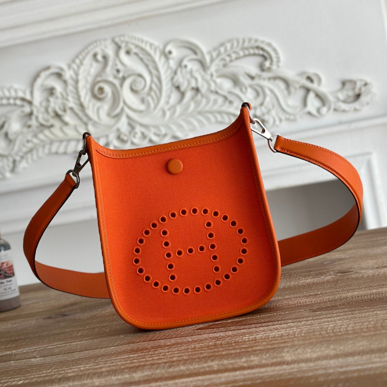 HERMES MINI NEO 17 EVELYNE BAG IN FIRE ORANGE CANVAS AND CALFSKIN