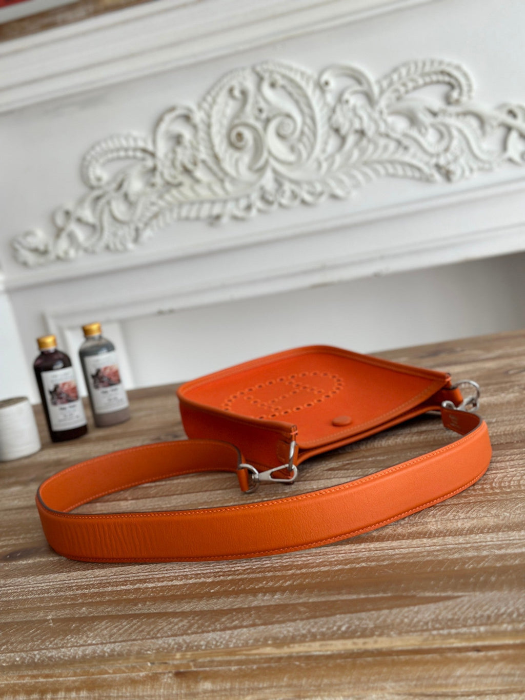 HERMES MINI NEO 17 EVELYNE BAG IN FIRE ORANGE CANVAS AND CALFSKIN