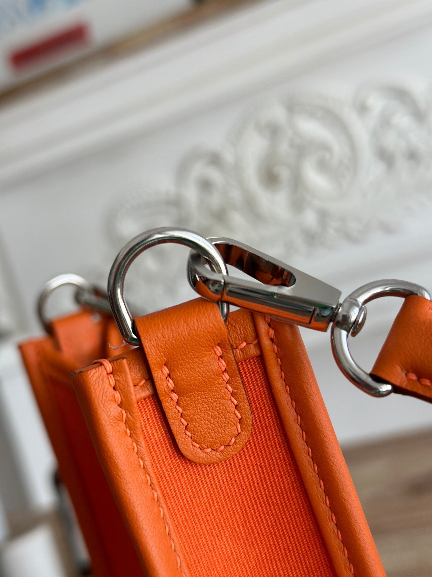 HERMES MINI NEO 17 EVELYNE BAG IN FIRE ORANGE CANVAS AND CALFSKIN