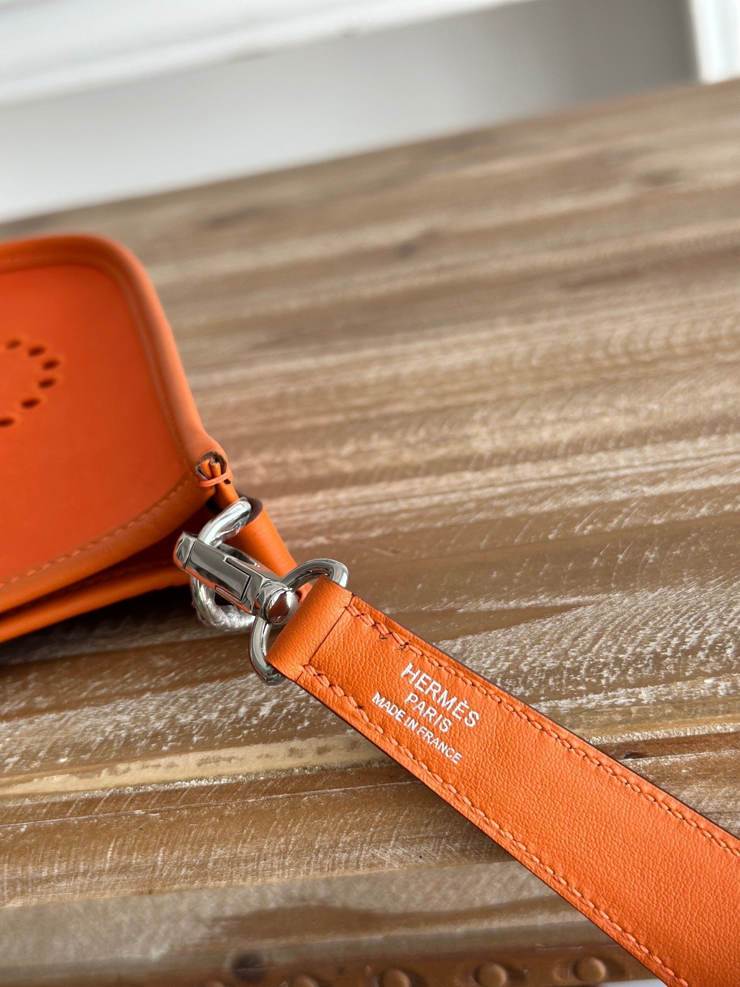 HERMES MINI NEO 17 EVELYNE BAG IN FIRE ORANGE CANVAS AND CALFSKIN