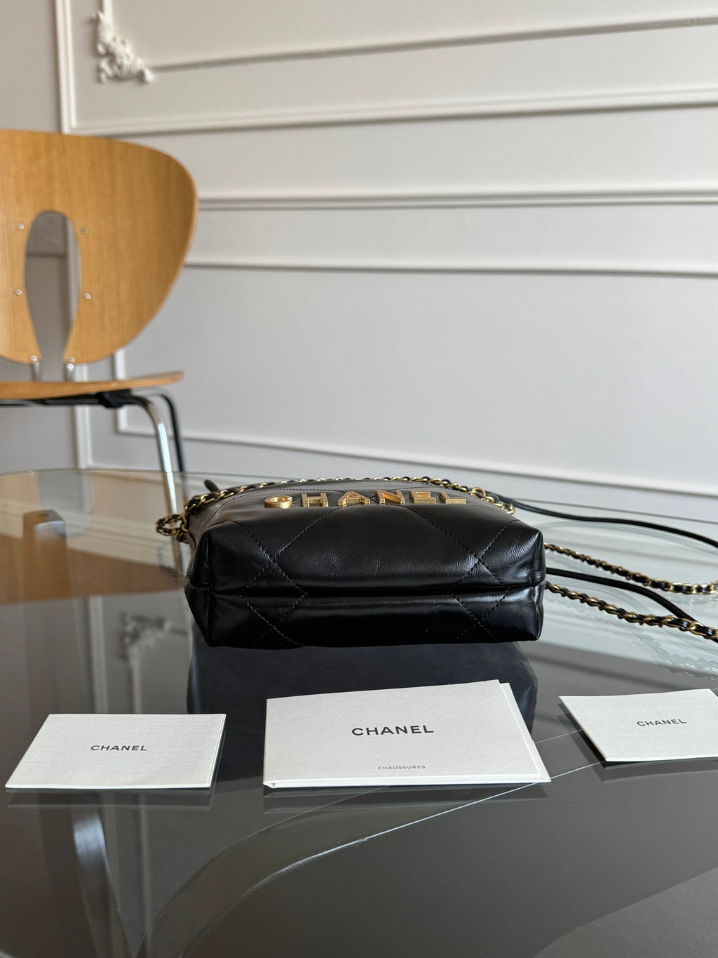 CHANEL MINI HOBO HANDBAG 20 IN BLACK CALFSKIN GOLD-TONE HARDWARE