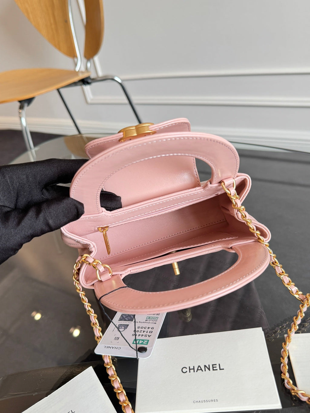 CHANEL KELLY SHOPPING BAG 19 IN LIGHT PINK CALFSKIN GOLD HARDWARE