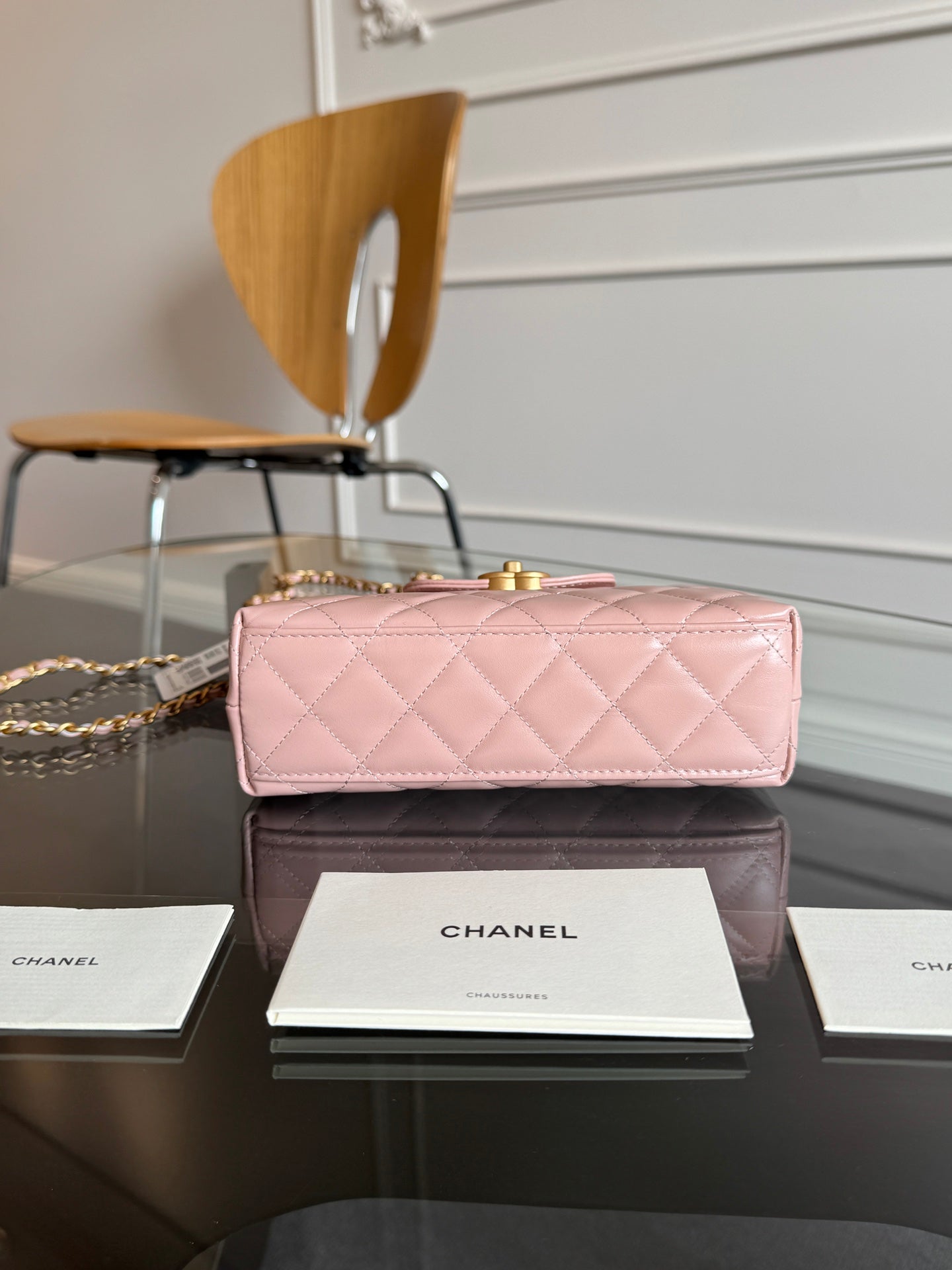 CHANEL KELLY SHOPPING BAG 19 IN LIGHT PINK CALFSKIN GOLD HARDWARE