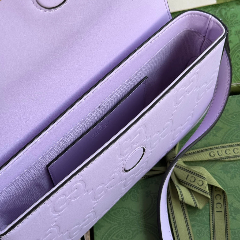 GUCCI SUPER MINI SHOULDER BAG 21 IN LIGHT VIOLET EMBOSSED CALFSKIN