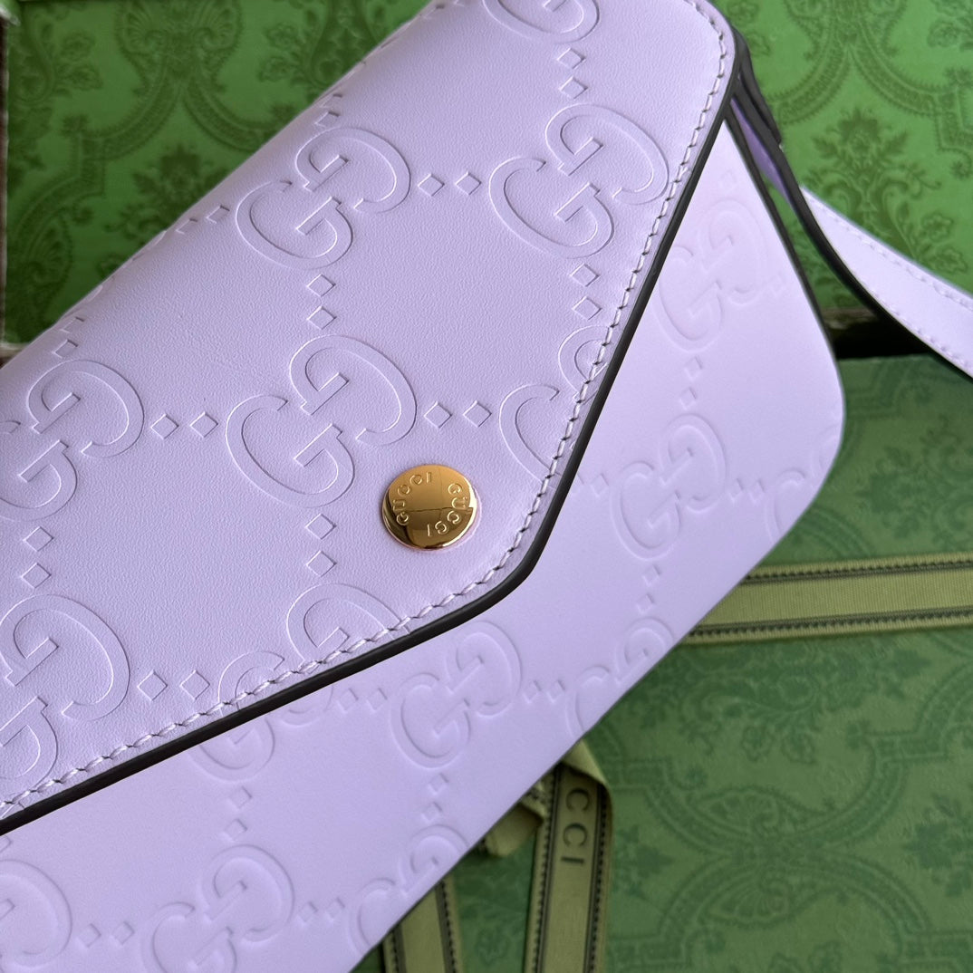 GUCCI SUPER MINI SHOULDER BAG 21 IN LIGHT VIOLET EMBOSSED CALFSKIN